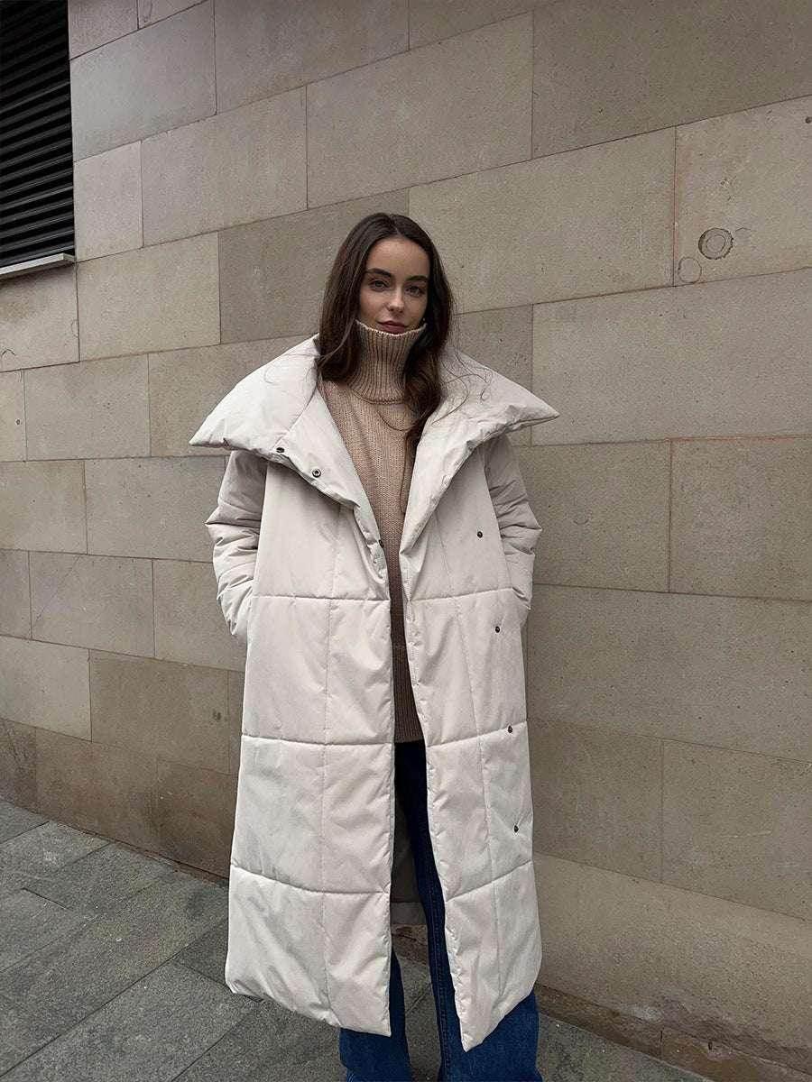 Chic Large Lapel Long Coat – Warm Winter Jacket for Women - ZA-Zola
