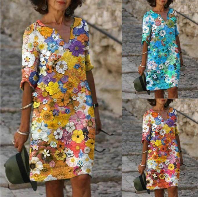 Blue A-Line Printed Dress – Temperament Style - ZA-Zola