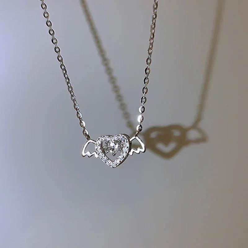 Vintage Gothic Heart Crown Necklace for Women – Angel Wings - ZA-Zola