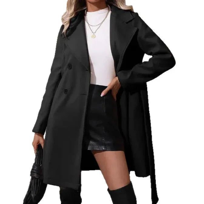 Women Woolen Coat – Lace-Up Slim Fit Style - ZA-Zola