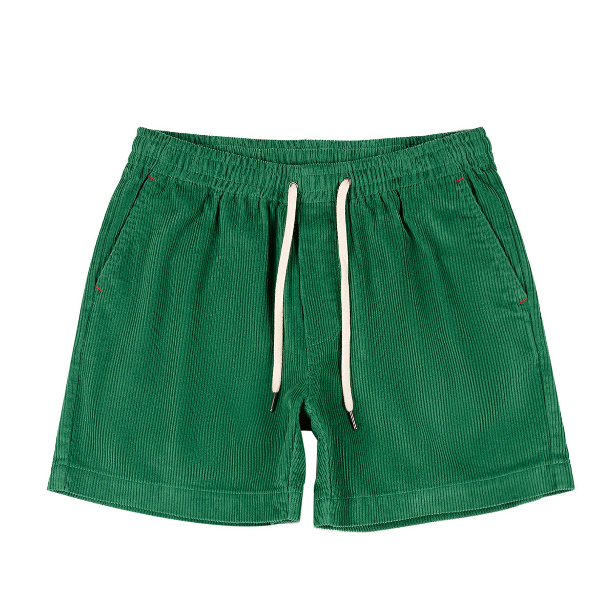 Green shorts with a drawstring on a white background