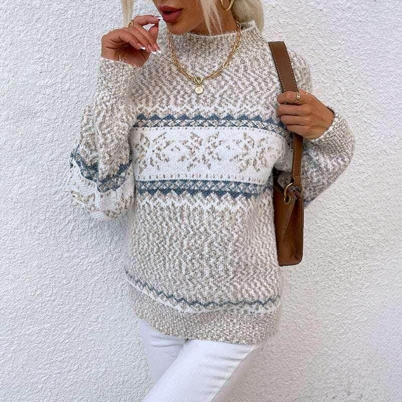 Half Turtleneck Snowflake Sweater for Women - ZA-Zola