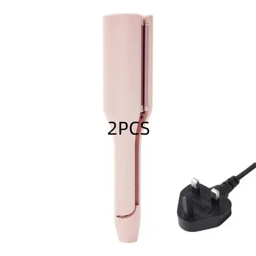 Rose gold hair straightener with UK plug, 2 pieces, beauty styling tool