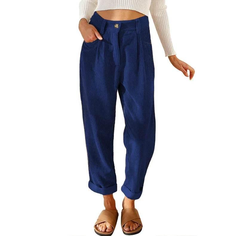 Corduroy Baggy Straight Pants – High Waist Vibe - ZA-Zola