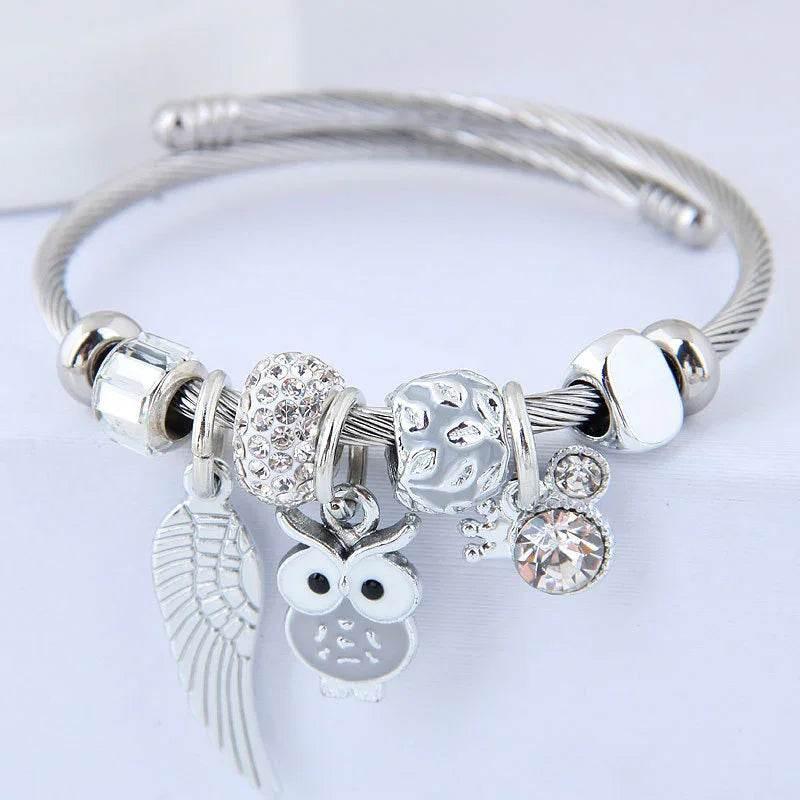 Owl Angel Wings Beaded Stainless Steel Bracelet - ZA-Zola