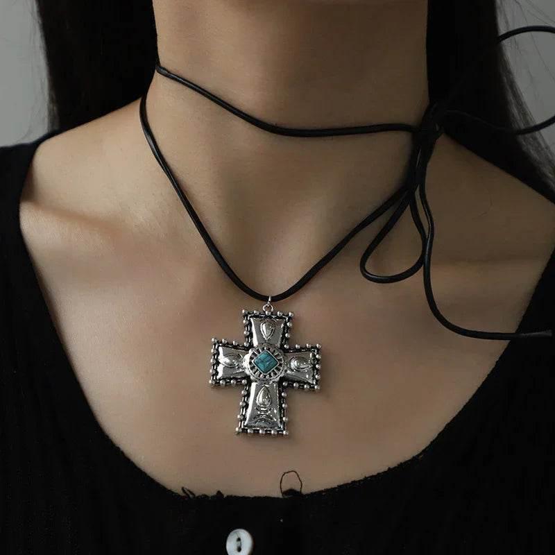 Vintage Turquoise Cross Necklace for Women - ZA-Zola