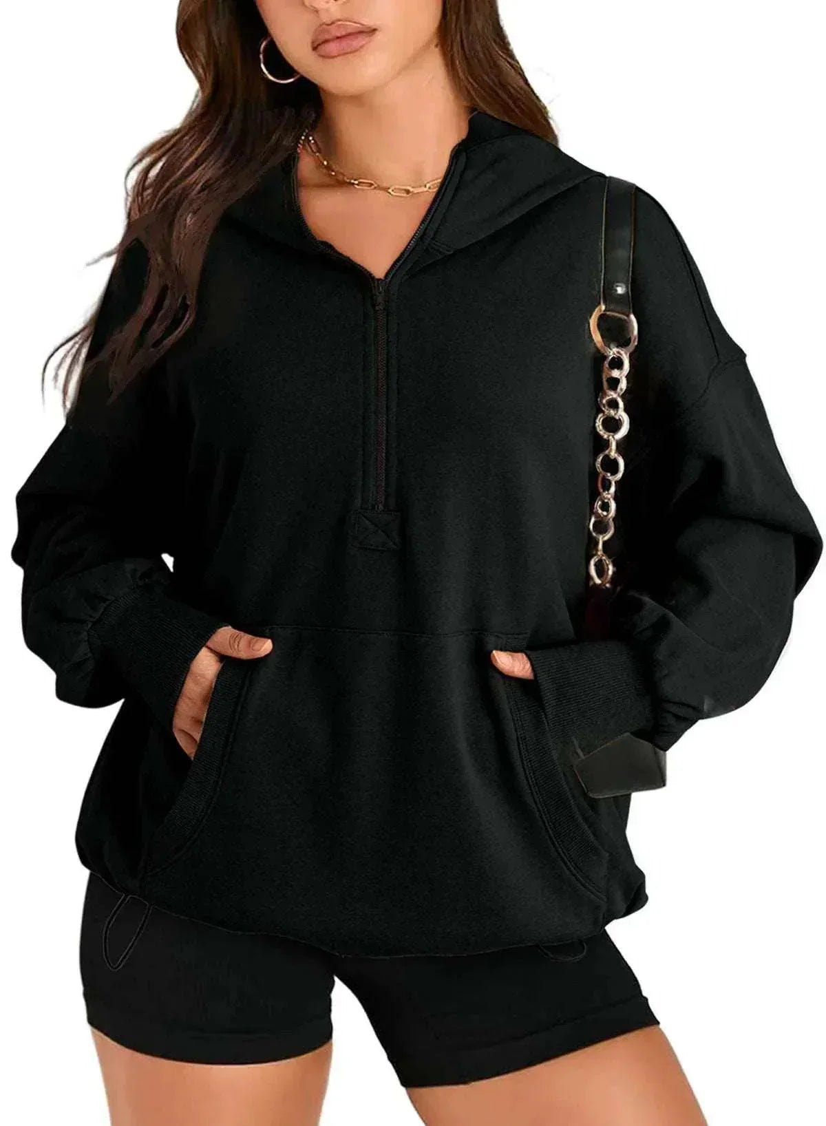 Solid Zip Hoodie – Women's Casual Layer - ZA-Zola