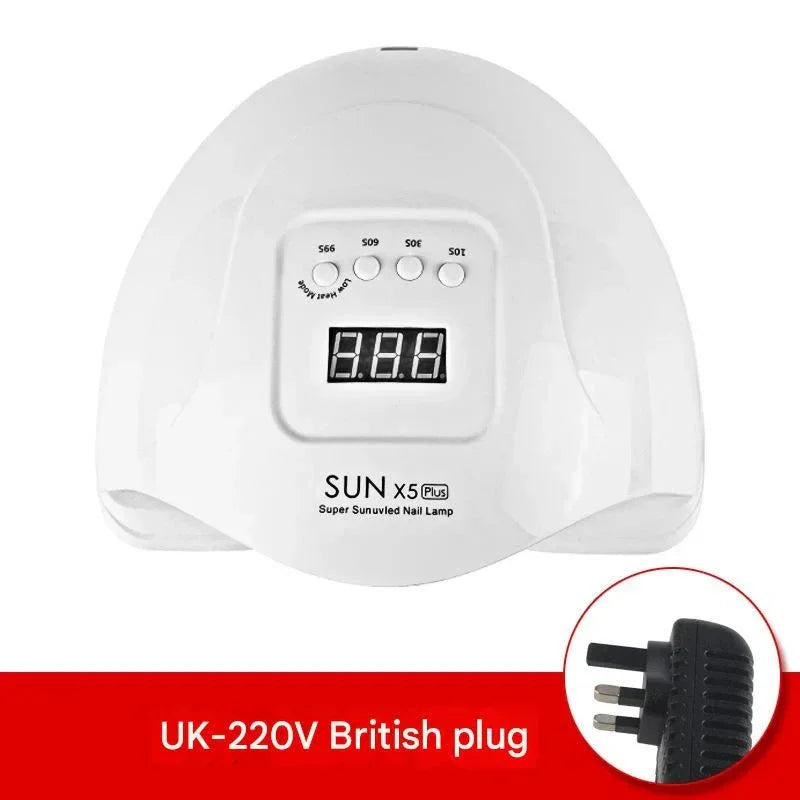 White SUN X5 Plus UV LED nail lamp with digital display and UK 220V British plug