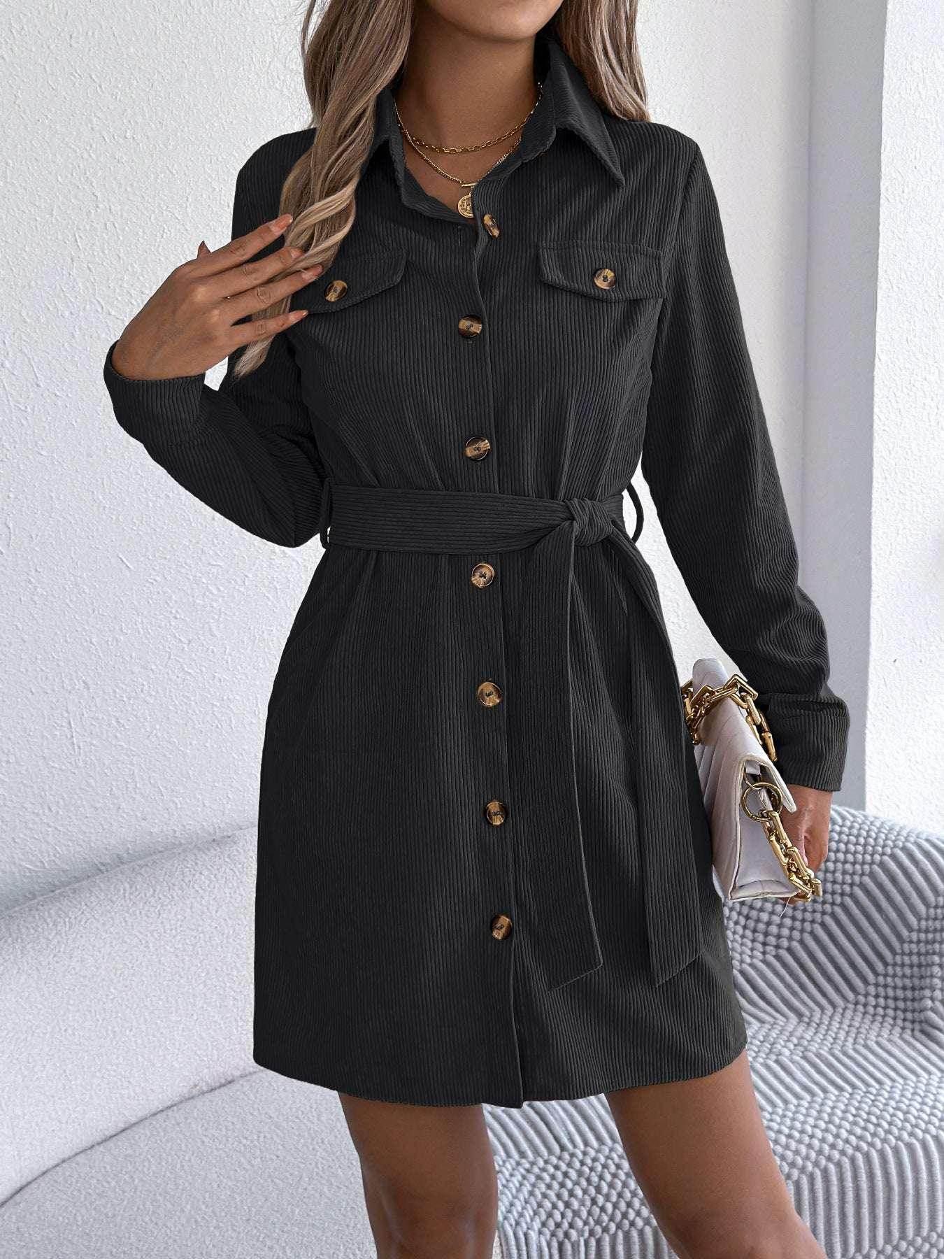 Corduroy Shirt Dress with Belt – Fall Favorite - ZA-Zola