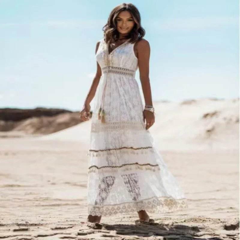Lace Panel Waist Cut Out Maxi Dress – Sleek & Romantic Style - ZA-Zola