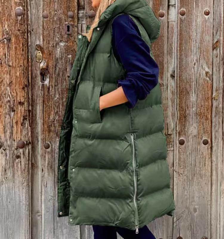 Shop Pure Color Hooded Long Cotton Vest for Women - ZA-Zola