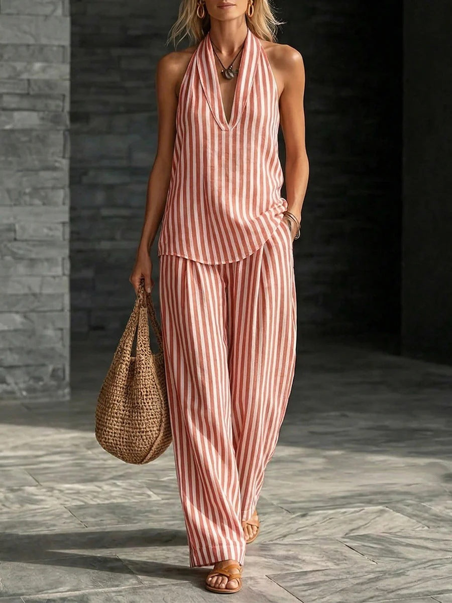 Striped Wide Leg Pants Set | Womens Co-Ord
