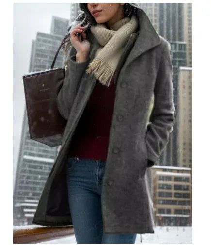 Women Woolen Coat Medium Length Slim Fit - ZA-Zola