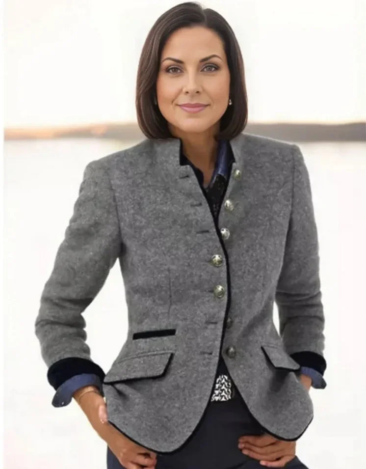 Color Block Woolen Jacket Women Office Style - ZA-Zola