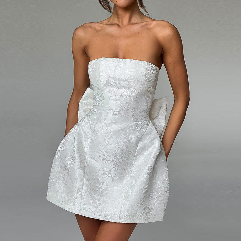 Women's Tube Top Dress with Big Bow – Sleeveless Fashion Summer Party Evening Dress