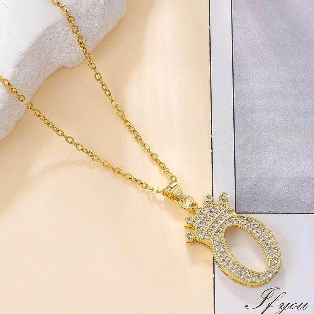 Gold Crown Initial Pendant Necklace for Daily Wear - ZA-Zola