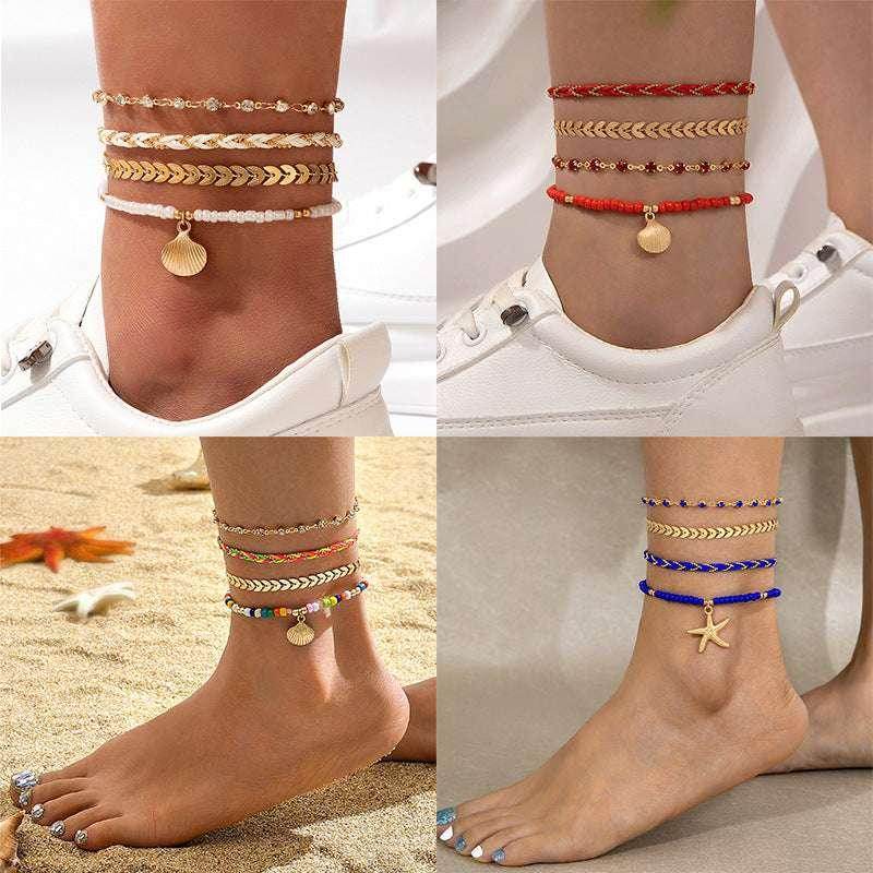 Bohemian 4pcs Woven Rope Anklet Set Unisex - ZA-Zola