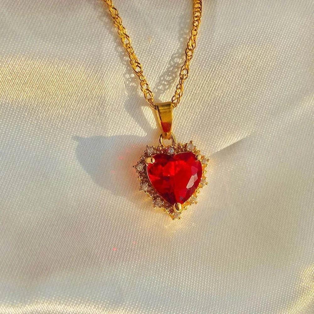 Colorful Rhinestone Heart Necklace - Love Gold Chain | Buy Now! - ZA-Zola