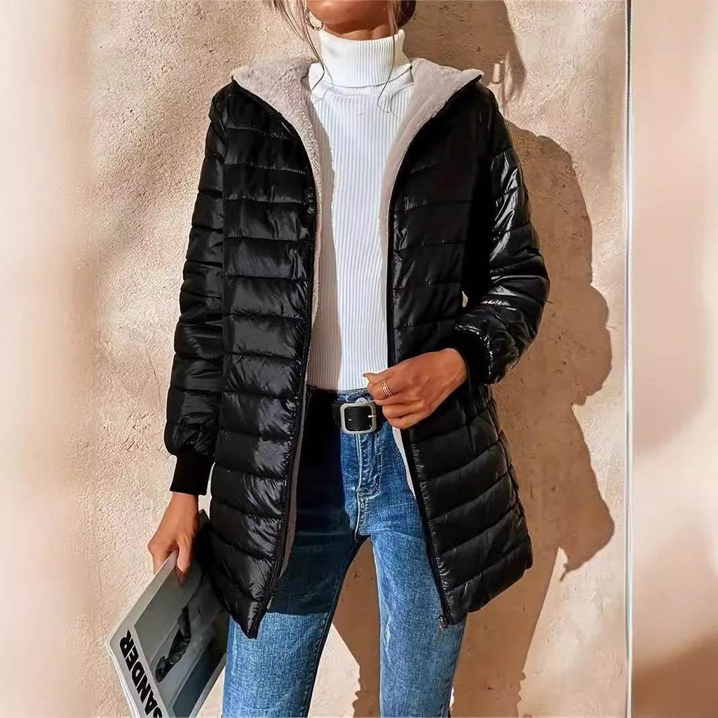Fleece-lined Quilted Cotton Jacket | Warm Mid-Length Hooded Coat - ZA-Zola