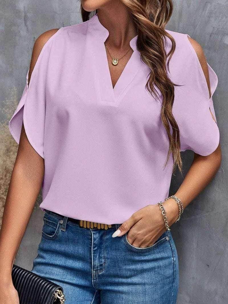 V-Neck Off-Shoulder Top – Elegant Women’s Style - ZA-Zola