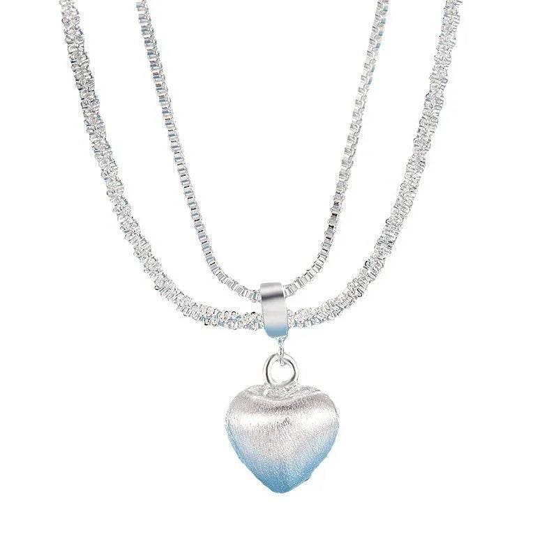 Double Layer Brushed Heart Pendant Necklace for Women - ZA-Zola