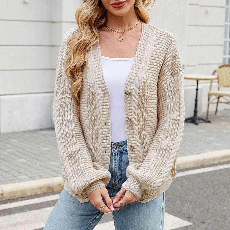 Twisted Knit V-Neck Cardigan – Soft & Slouchy Vibe - ZA-Zola