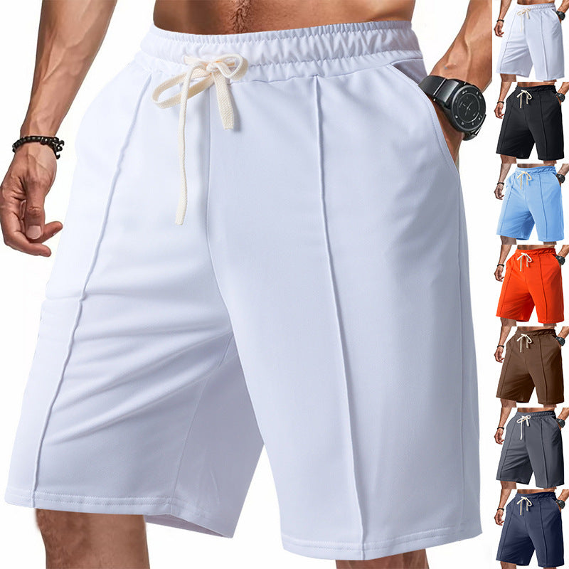 White shorts with drawstring on a white background, with additional color options displayed.