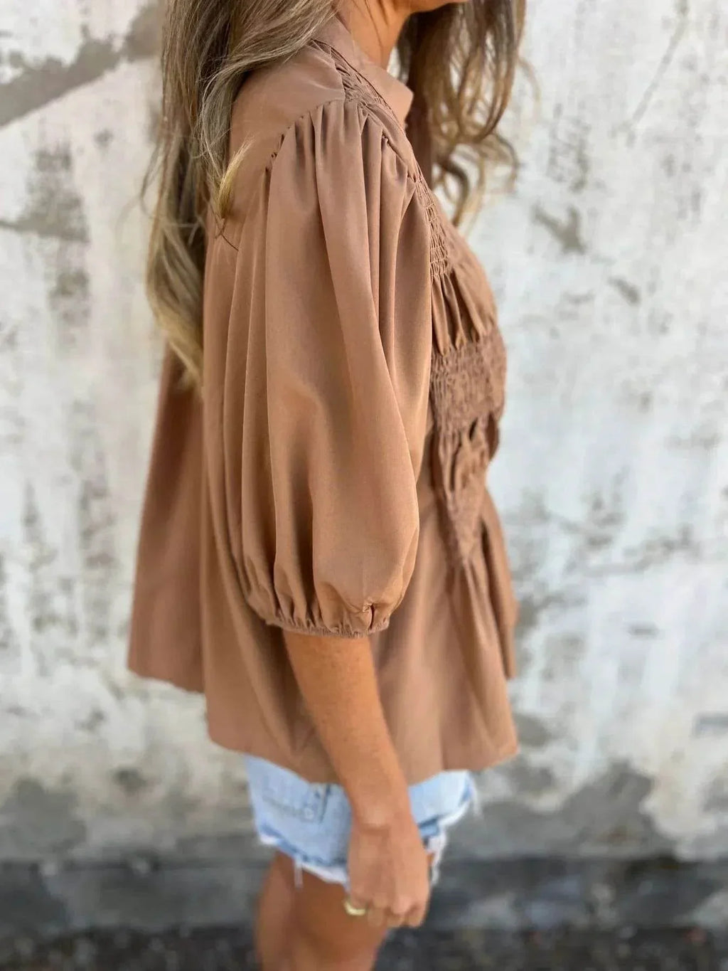 Pleated Button Casual Summer T-shirt for Women - ZA-Zola