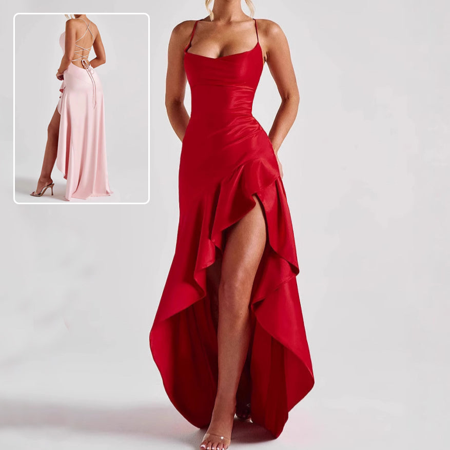 Women's Backless Ruffle Maxi Dress – Summer Party Split Dress