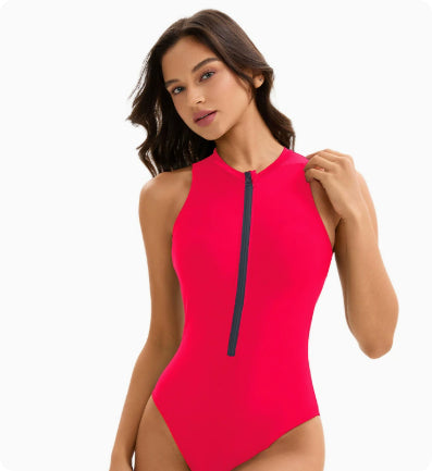 One Piece Triangle Swimsuit – Women's Sleeveless Solid Color Swimwear
