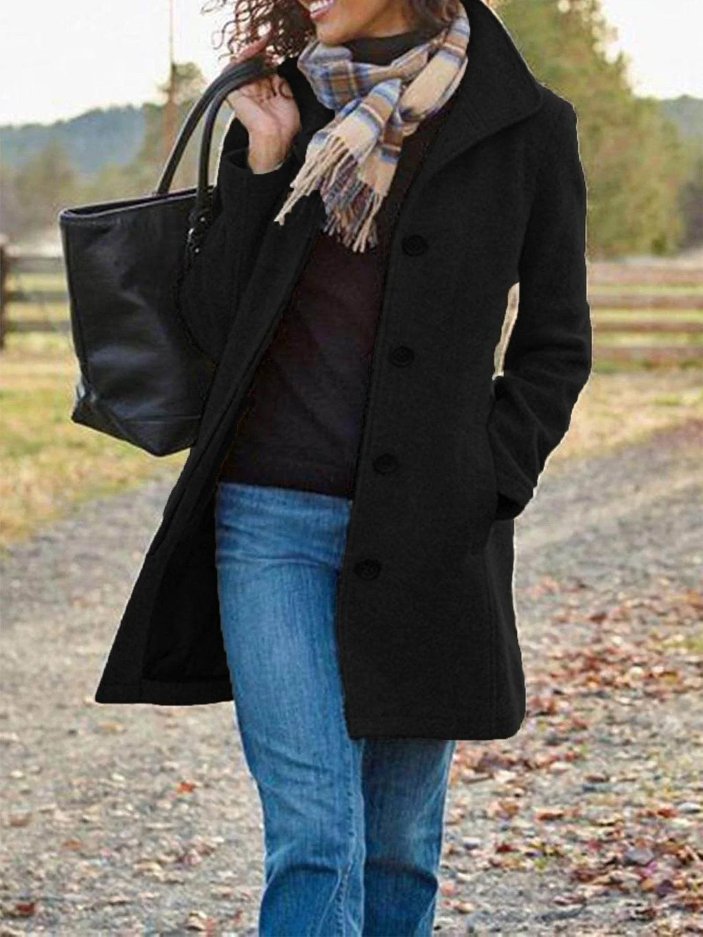 Winter Single Breasted Lapel Coat – Slim Mid-Length Jacket - ZA-Zola