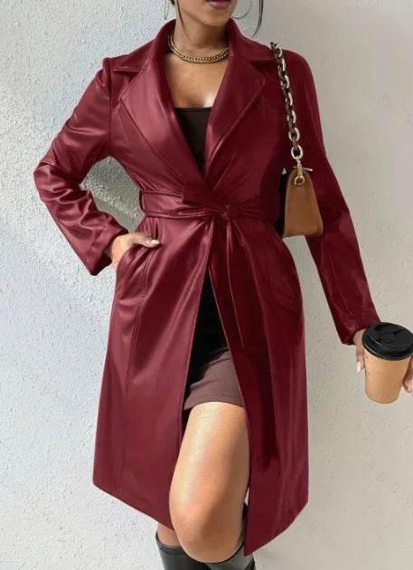 Long Sleeve Lapel PU Leather Jacket – Slim Fit Women’s Coat - ZA-Zola