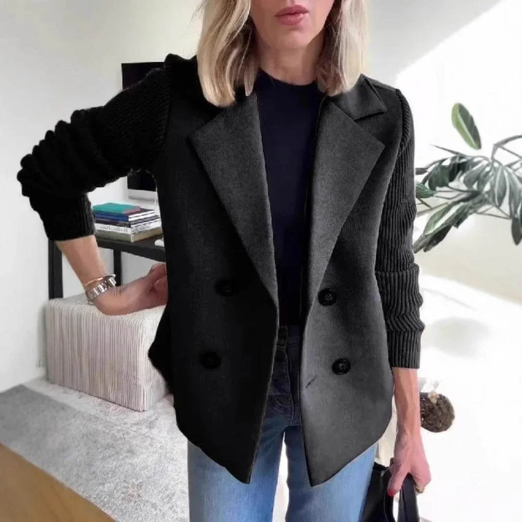 Double Breasted Lapel Jacket | Women's Knitted Sleeve Coat - ZA-Zola