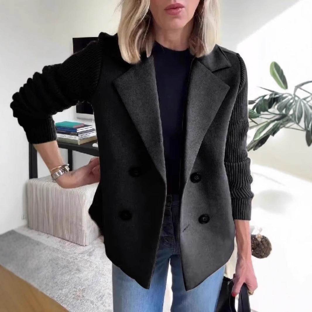 Double Breasted Lapel Jacket | Women's Knitted Sleeve Coat - ZA-Zola