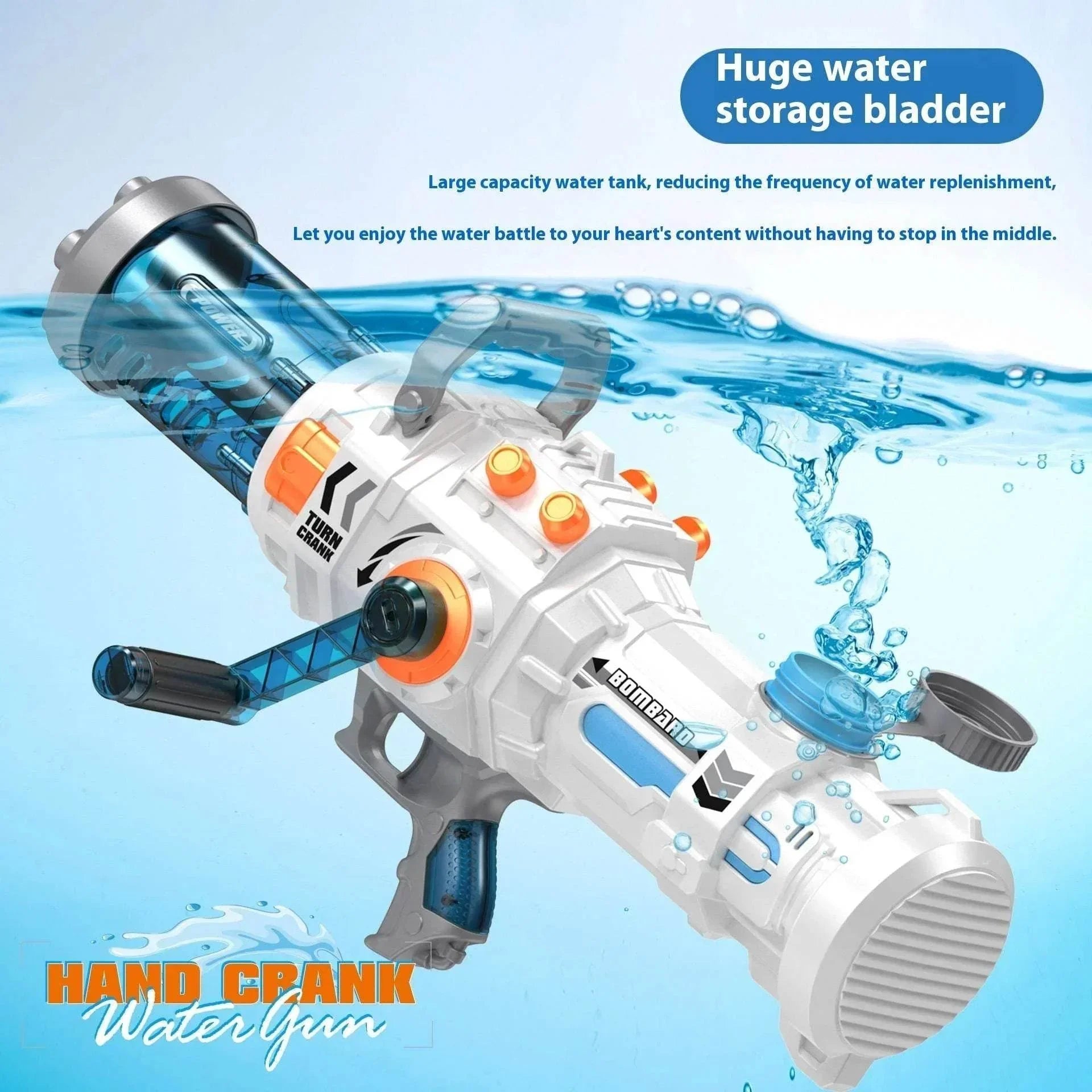 Manual Gatling Water Gun – 1000ML Big Blast Toy - ZA-Zola