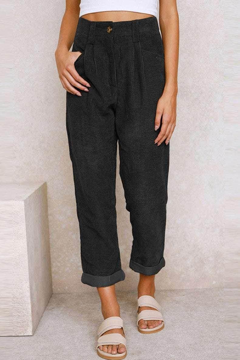 Corduroy Baggy Straight Pants – High Waist Vibe - ZA-Zola