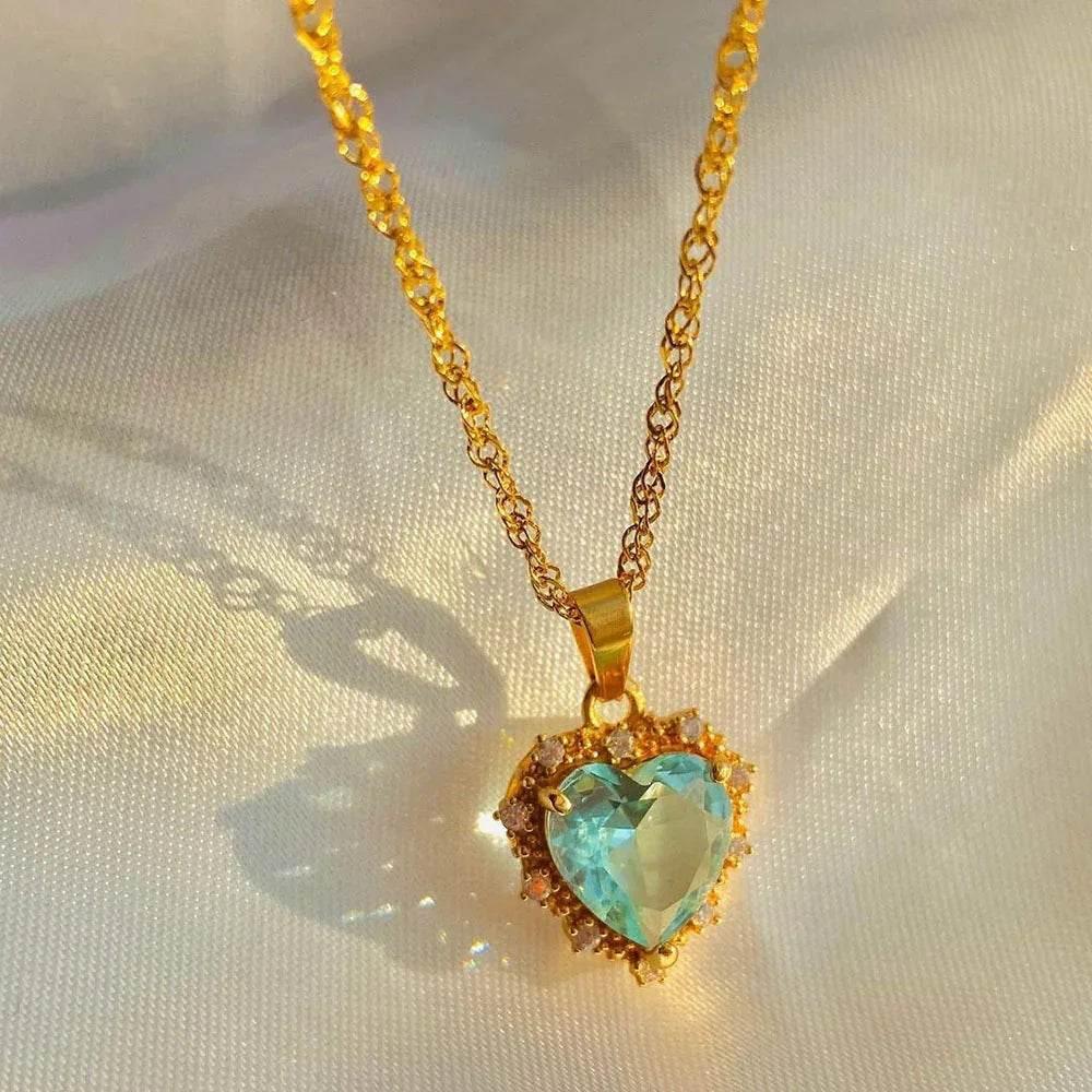Colorful Rhinestone Heart Necklace - Love Gold Chain | Buy Now! - ZA-Zola
