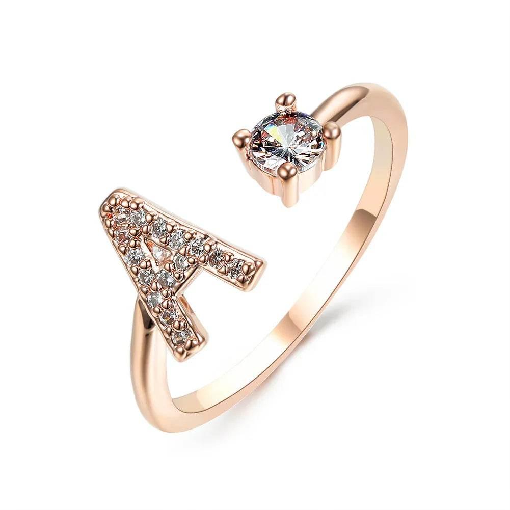 Adjustable A–Z Initial Ring for Women with Zircon - ZA-Zola