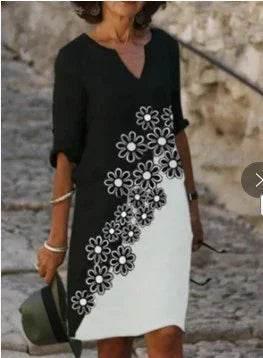 Retro Floral V-Neck Dress – Loose & Breezy Style - ZA-Zola