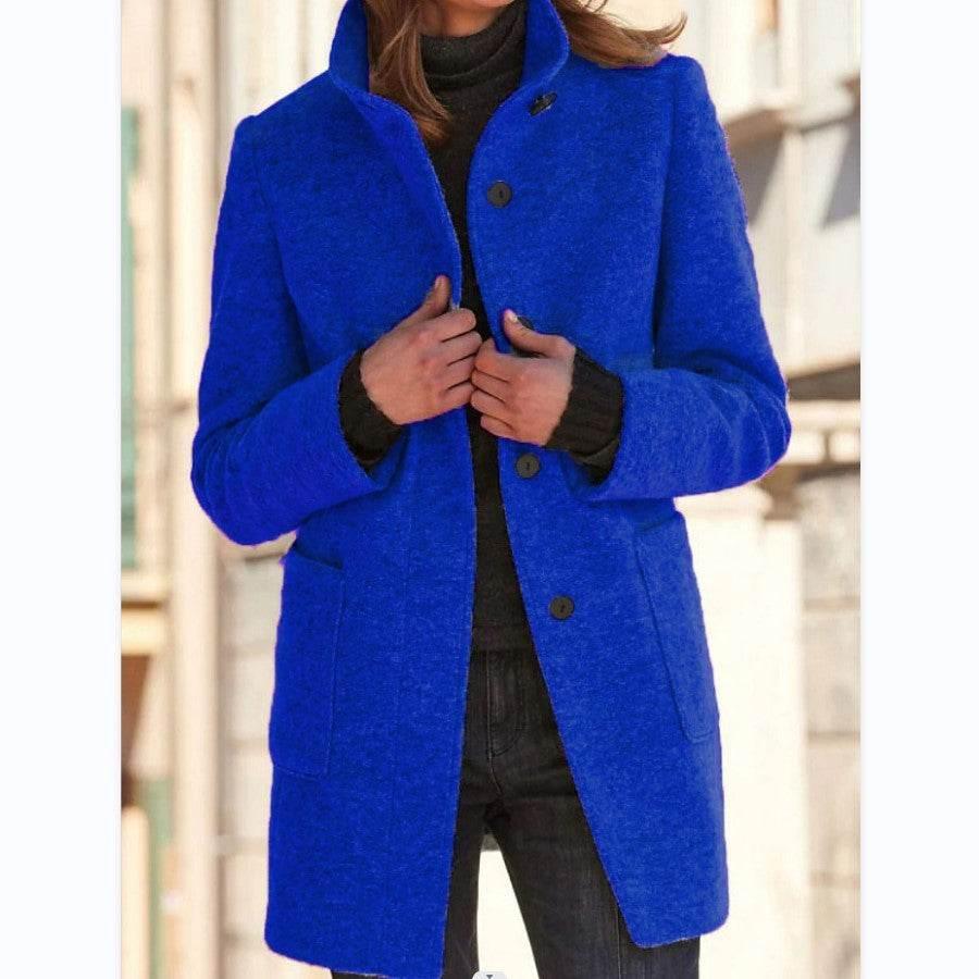 Fashion Stand Collar Woolen Coat with Pockets for Women - ZA-Zola