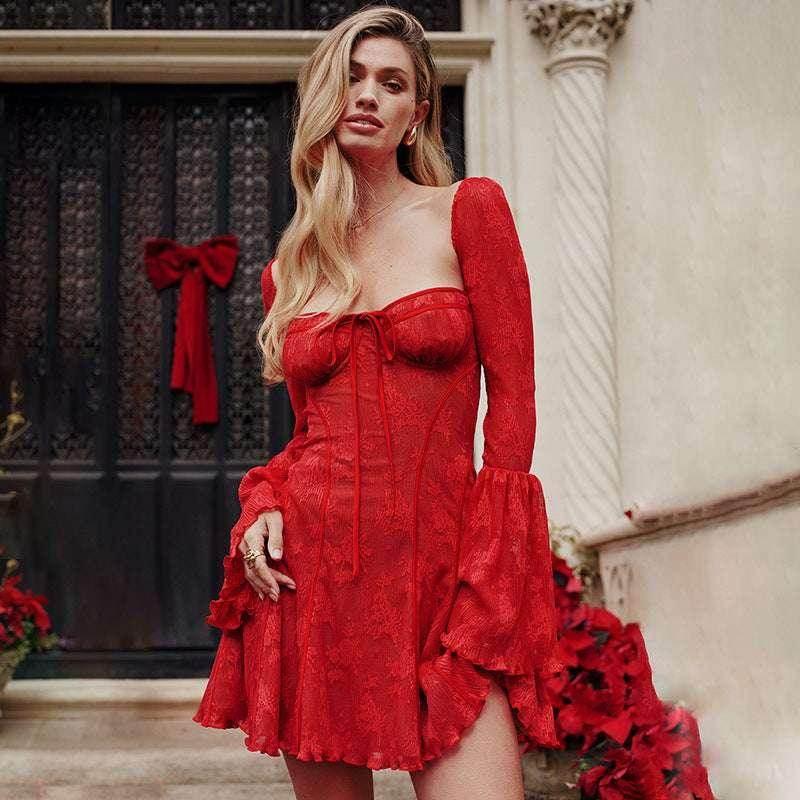 Fairy Lace Square Collar Mini Dress – A-Line Charm - ZA-Zola