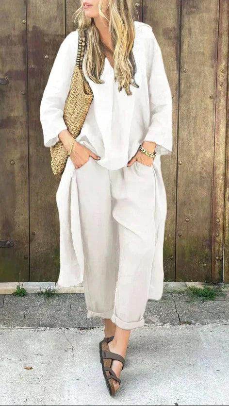 Loose V-Neck Set With Pockets – 2pcs Suit - ZA-Zola