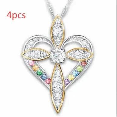 Love Heart Cross Pendant Necklace – Unisex Alloy - ZA-Zola