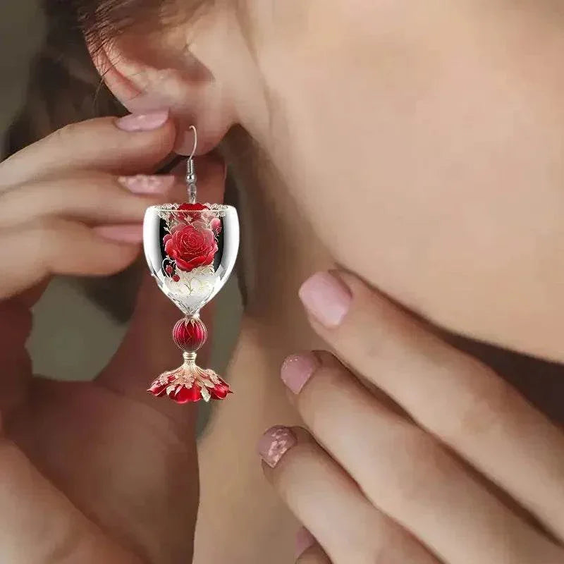 Valentine’s Rose Wine Glass Earrings - Shop Now! - ZA-Zola