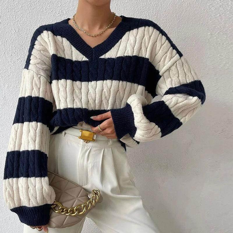 V-neck Striped Women's Sweater – ZA-Zol - ZA-Zola