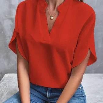 V-Neck Chiffon Short Sleeve Blouse – Elegant Summer Top - ZA-Zola