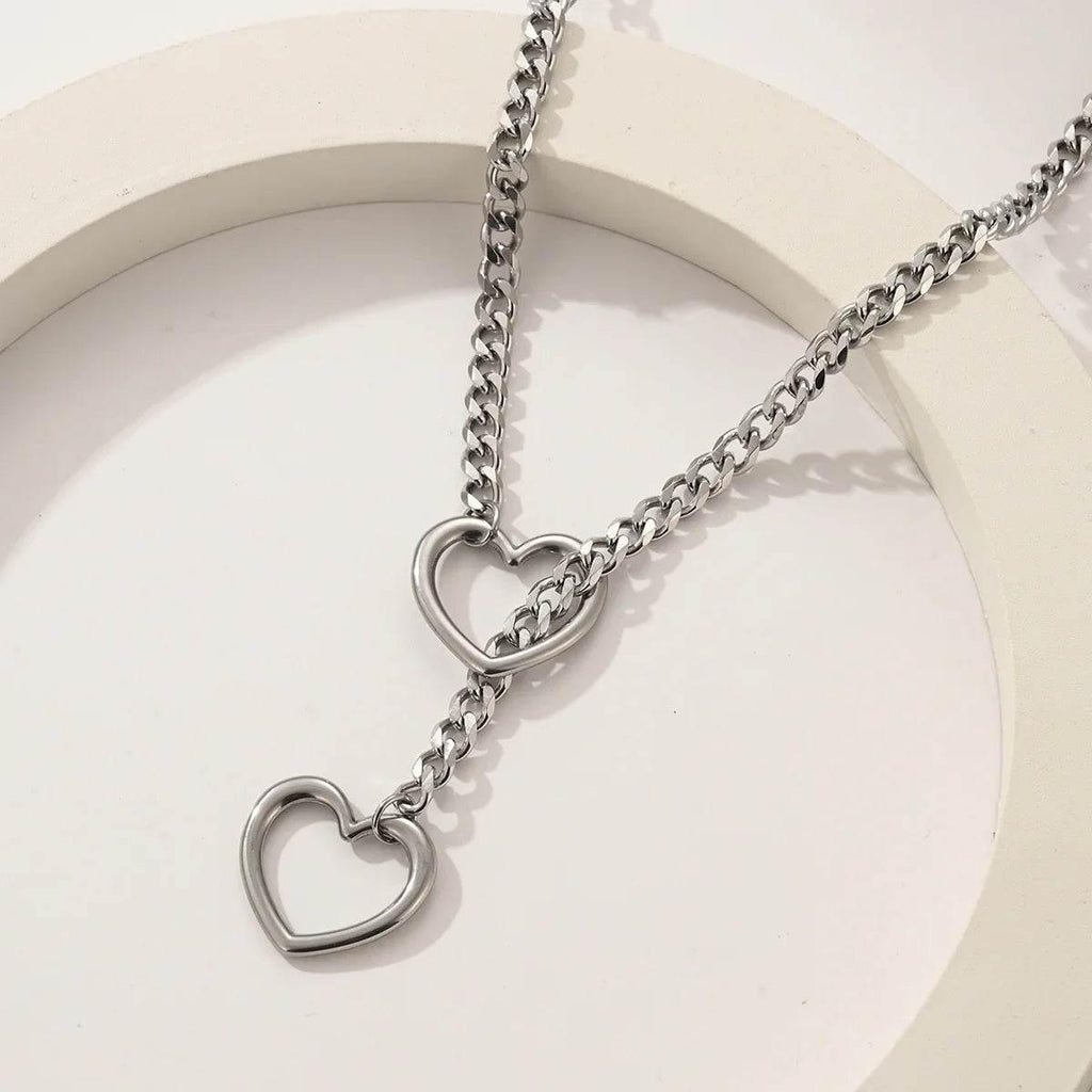 Stainless Steel Lariat Heart Necklace – Punk Rock Style - ZA-Zola
