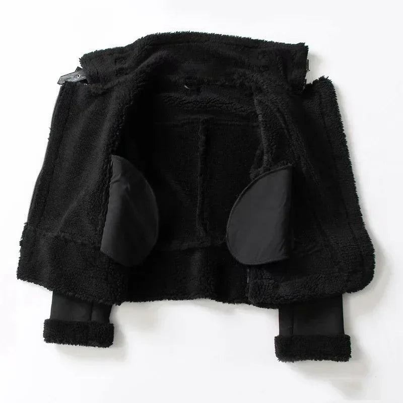 Winter Lapel Suede Jacket for Women – Warm Lamb Wool Motorcycle Coat - ZA-Zola