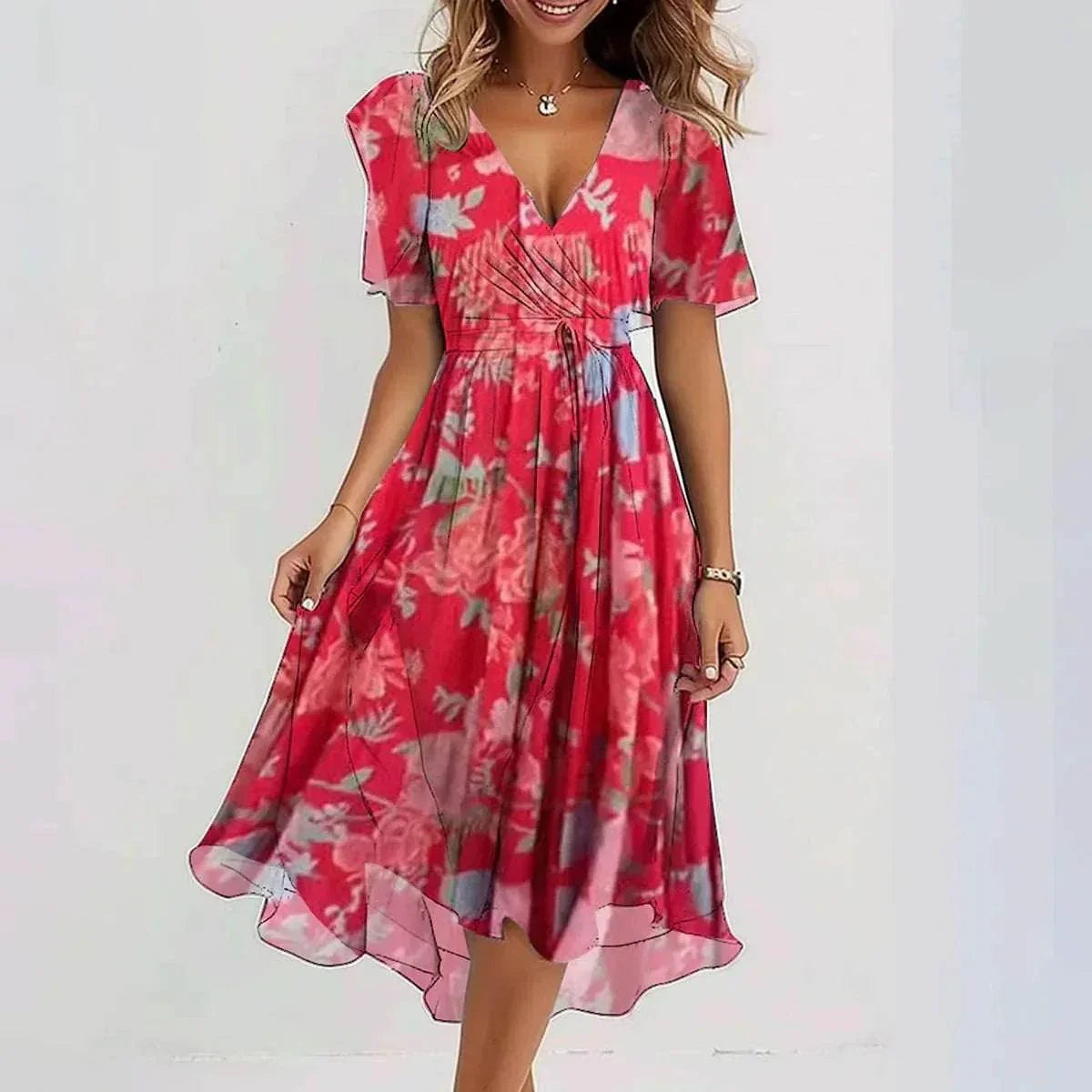 Chiffon V-Neck Summer Dress – Light, Feminine Style - ZA-Zola