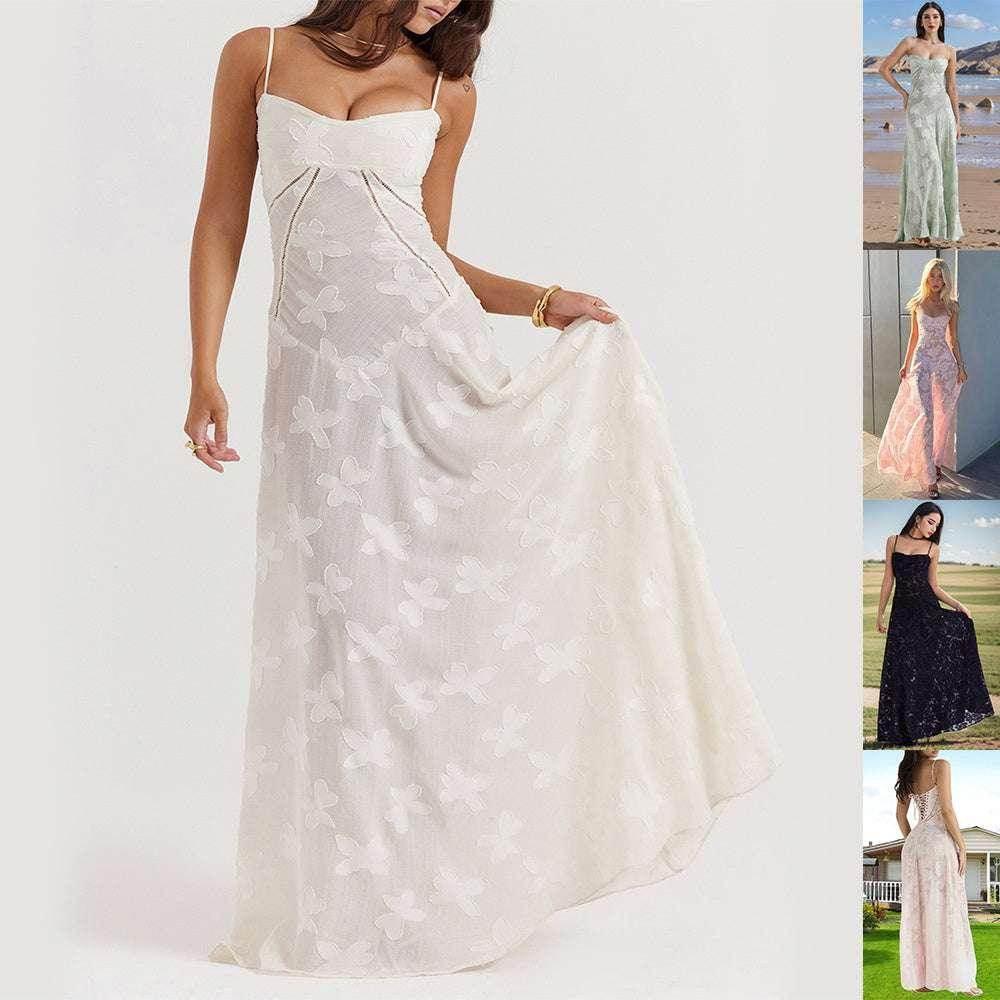Sexy Flowers Lace Suspender Dress – Backless Lace-Up Elegance - ZA-Zola